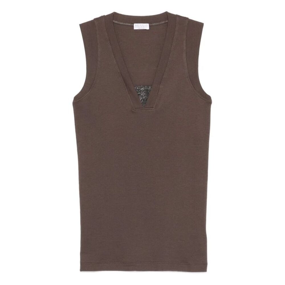 Stretch Cotton Jersey Tank Top With Precious Faux-Layering Women